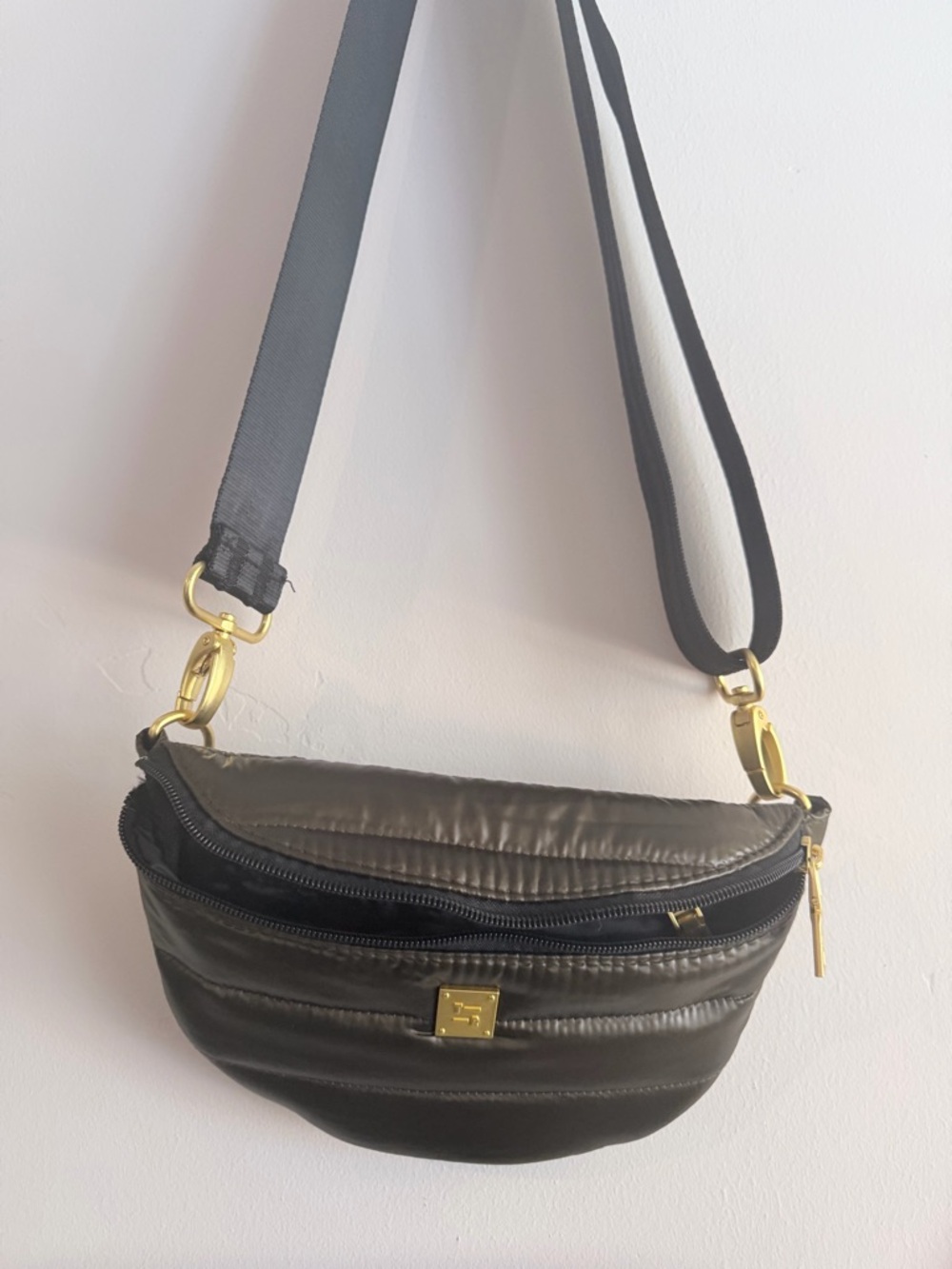 Think Royln Crossbody / Belt Bag — Shiny Dark Olive NWT